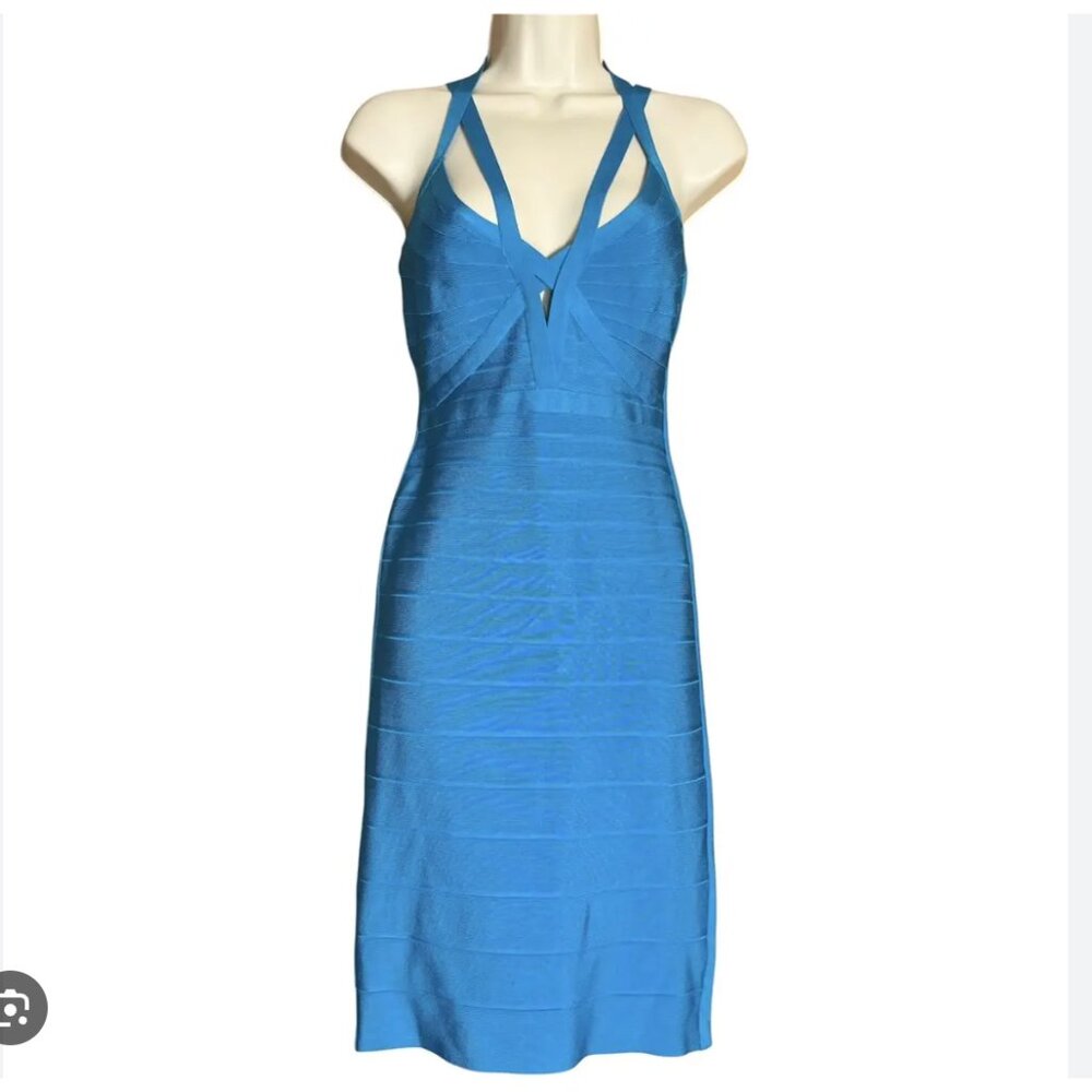 Herve Leger Body Con Blue Dress Halter Size M Medium